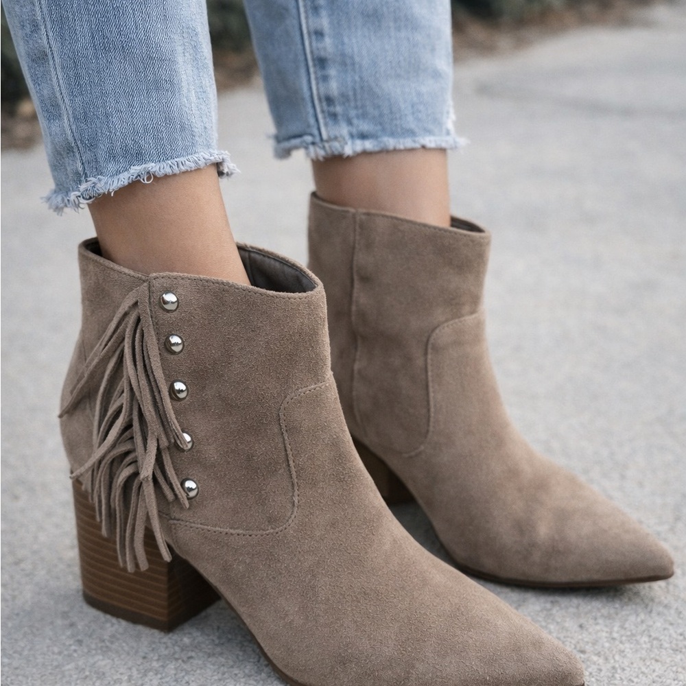 INC International Concepts Fringe Suede Ankle Boots - Brown